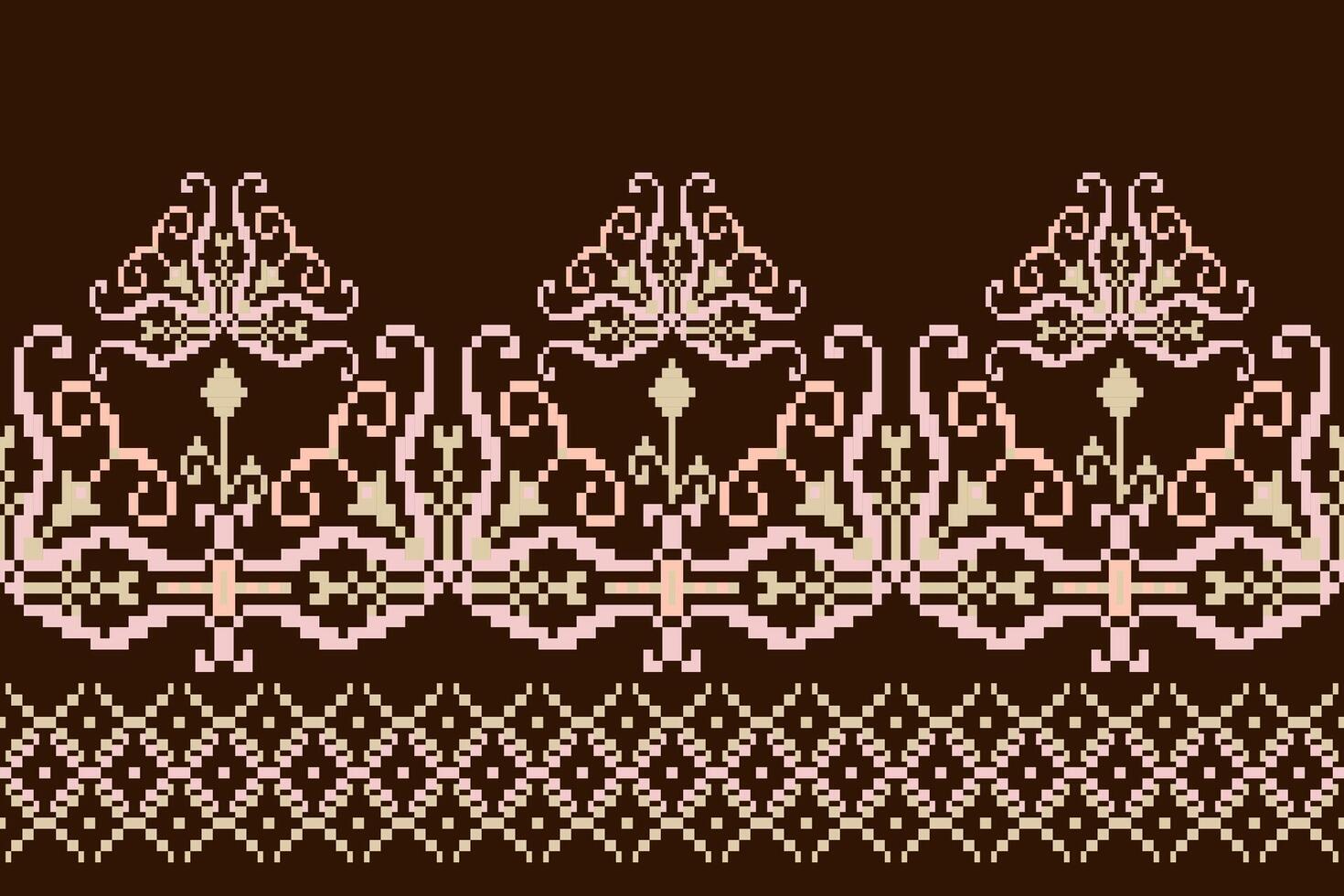 Geometric ethnic floral pixel art embroidery, Aztec style, abstract background design for fabric, clothing, textile, wrapping, decoration, scarf, print, wallpaper, table runner. vector