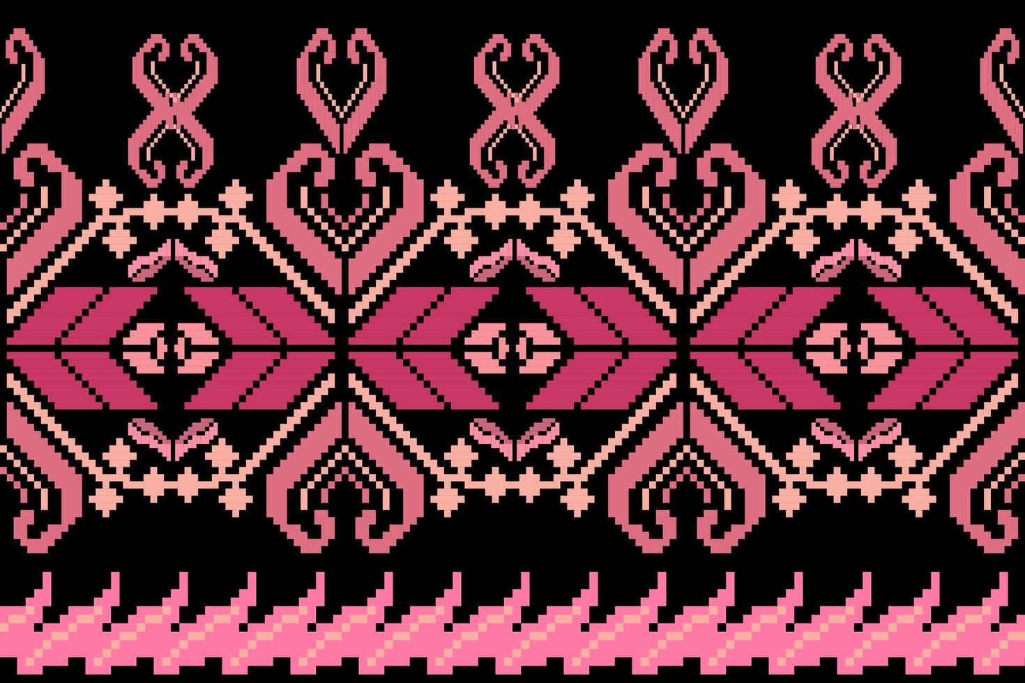Geometric ethnic floral pixel art embroidery, Aztec style, abstract background design for fabric, clothing, textile, wrapping, decoration, scarf, print, wallpaper, table runner. vector