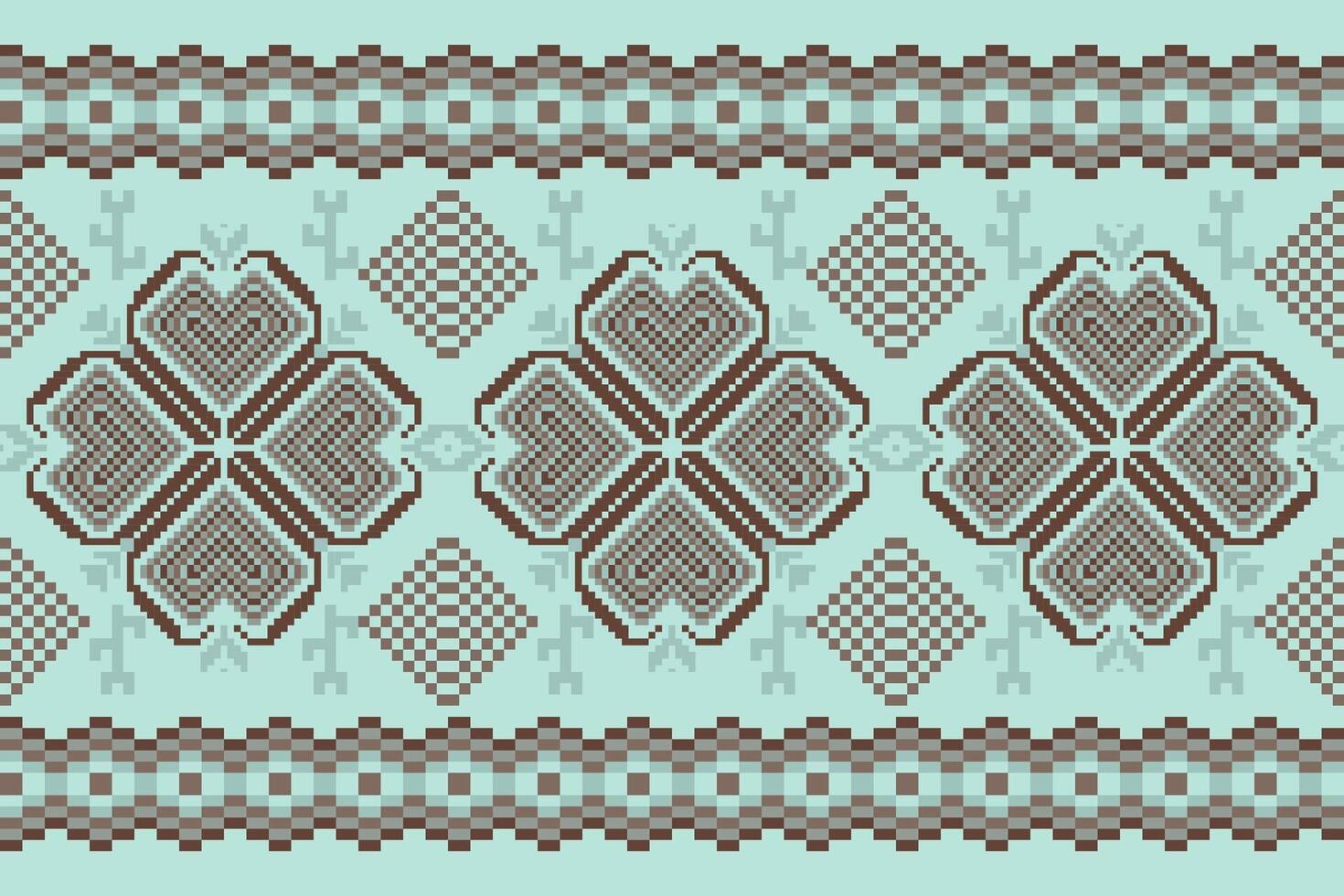 Geometric ethnic floral pixel art embroidery, Aztec style, abstract background design for fabric, clothing, textile, wrapping, decoration, scarf, print, wallpaper, table runner. vector