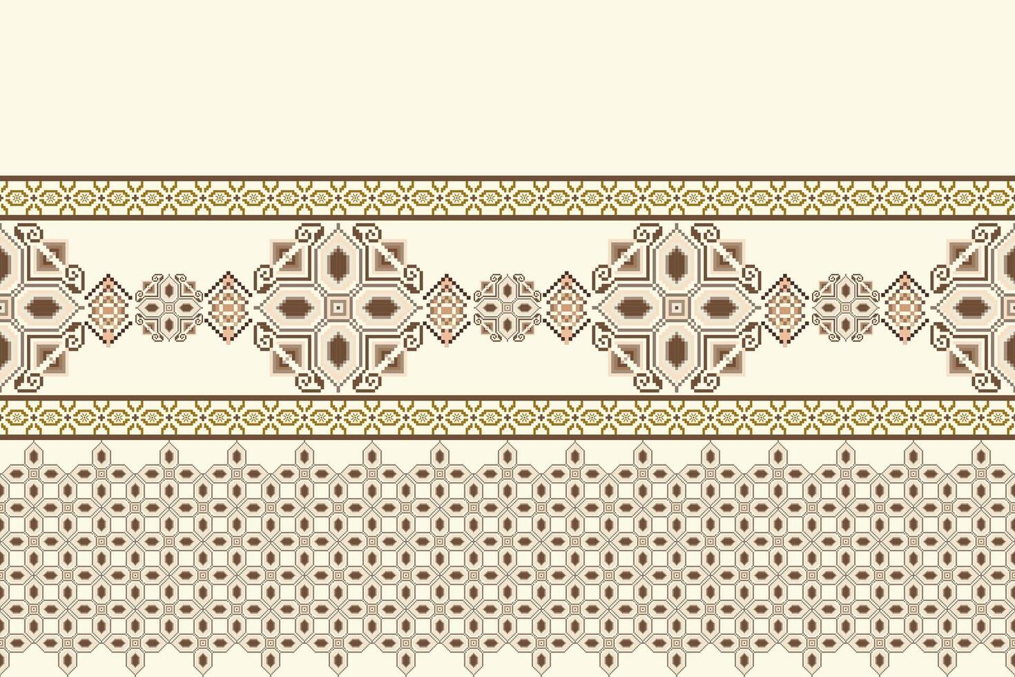 Geometric ethnic floral pixel art embroidery, Aztec style, abstract background design for fabric, clothing, textile, wrapping, decoration, scarf, print, wallpaper, table runner. vector