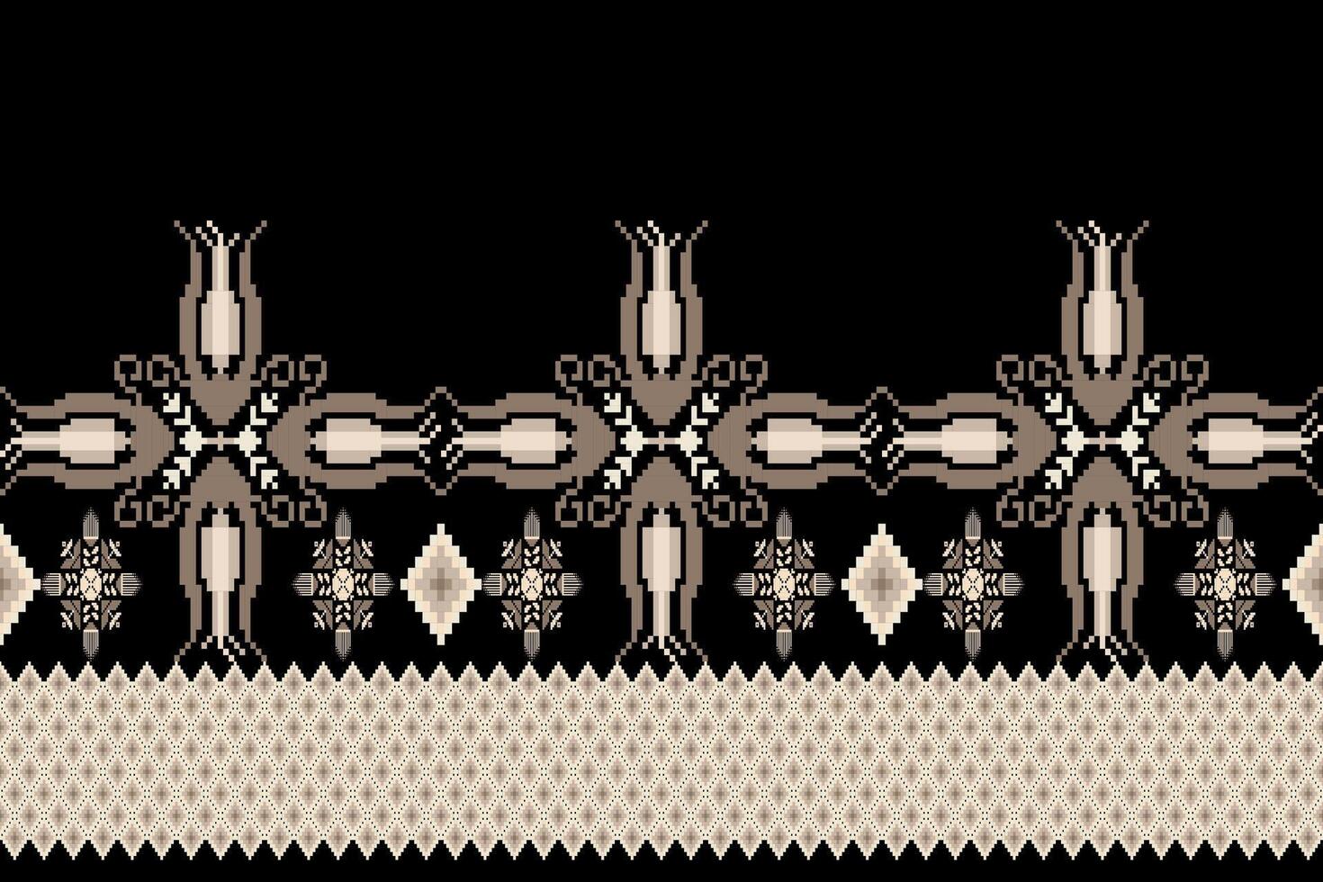 Geometric ethnic floral pixel art embroidery, Aztec style, abstract background design for fabric, clothing, textile, wrapping, decoration, scarf, print, wallpaper, table runner. vector