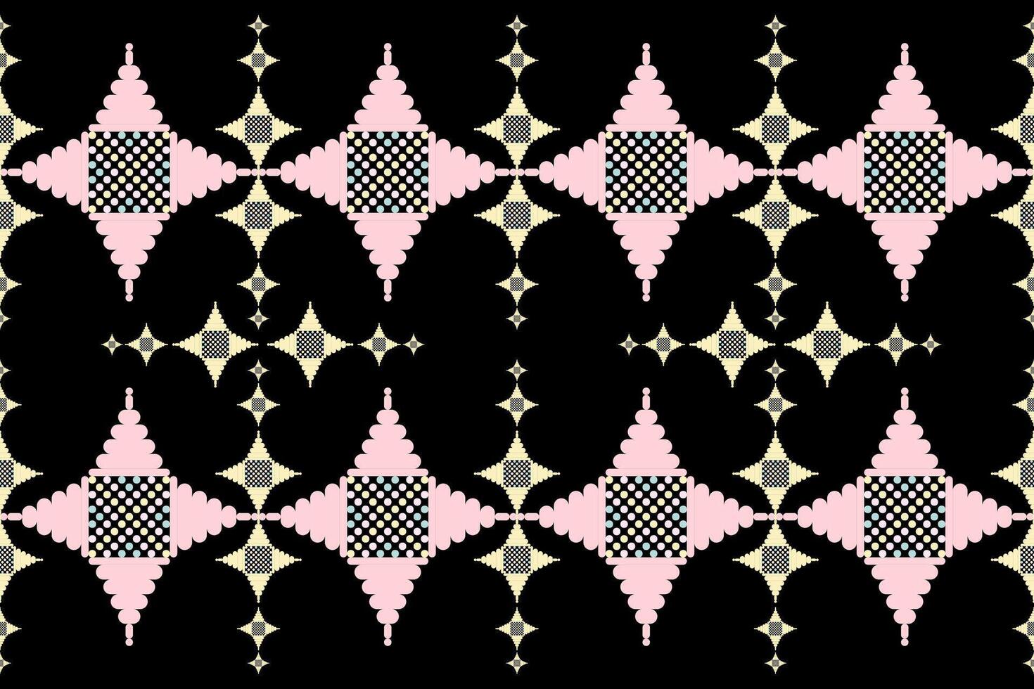 Geometric ethnic floral pixel art embroidery, Aztec style, abstract background design for fabric, clothing, textile, wrapping, decoration, scarf, print, wallpaper, table runner. vector