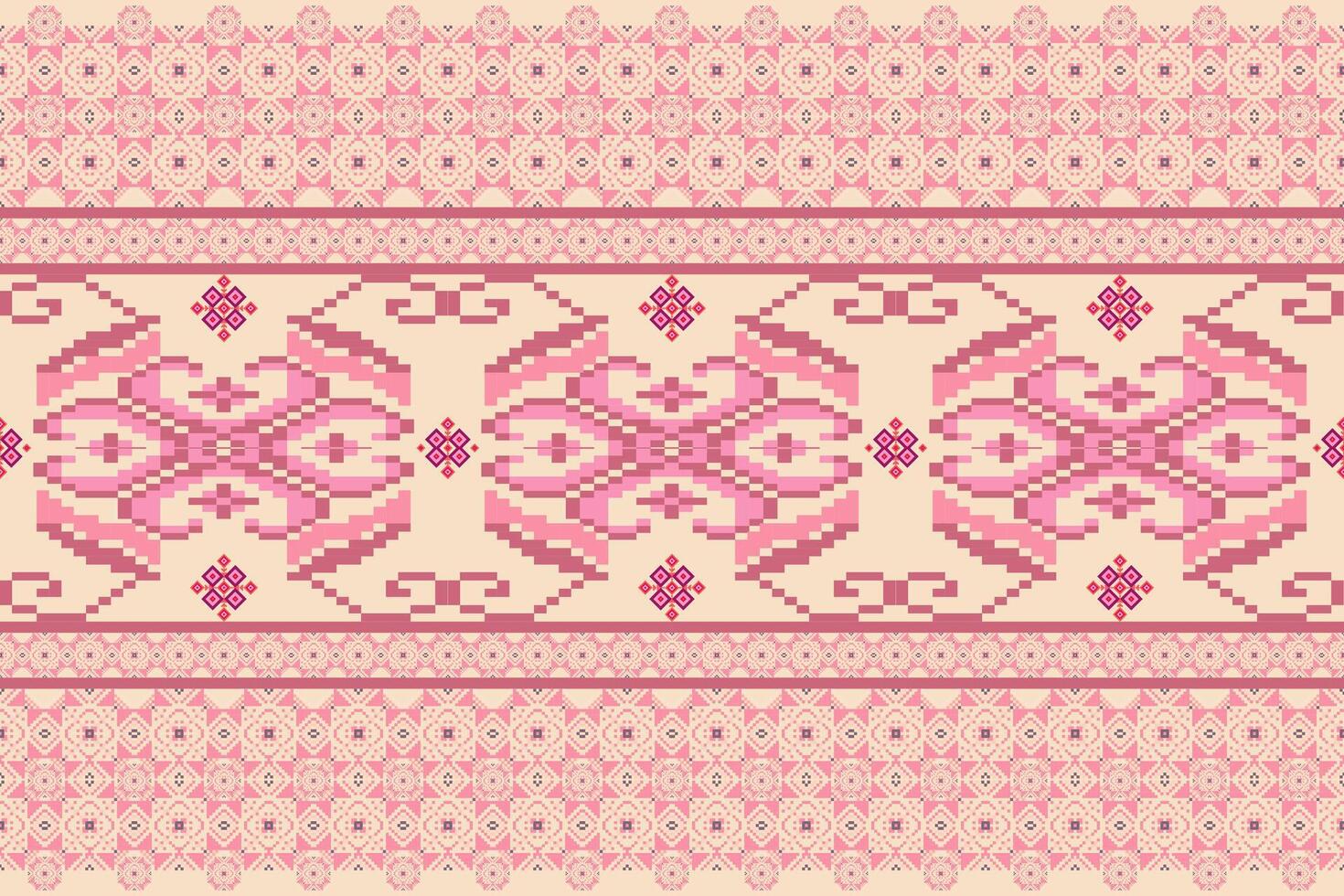 Geometric ethnic floral pixel art embroidery, Aztec style, abstract background design for fabric, clothing, textile, wrapping, decoration, scarf, print, wallpaper, table runner. vector