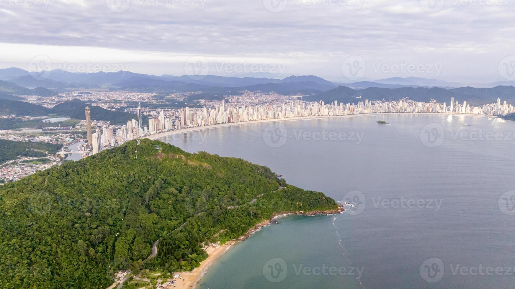 Balneario Camboriu in Santa Catarina. Taquaras Beach and Laranjeiras Beach in Balneario Camboriu. Aerial view in landscape. photo