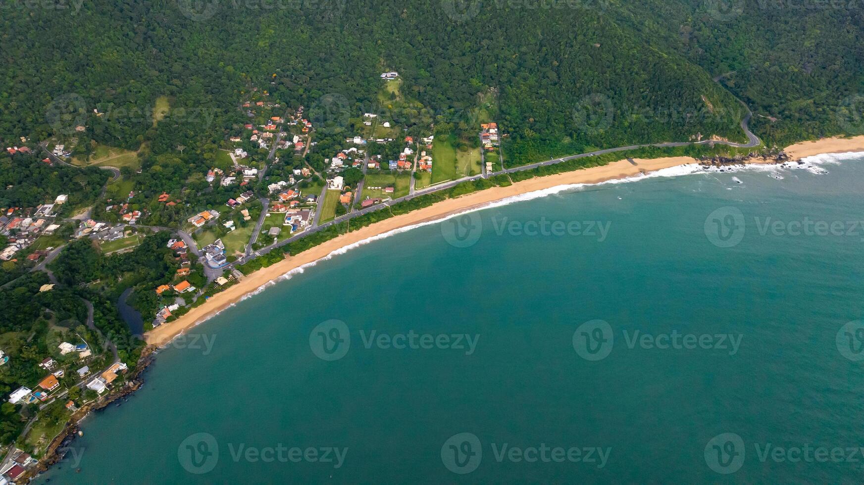 Balneario Camboriu in Santa Catarina. Taquaras Beach and Laranjeiras Beach in Balneario Camboriu. Aerial view in landscape. photo