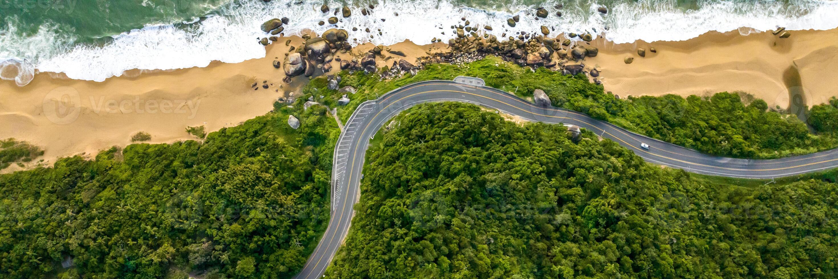 Balneario Camboriu in Santa Catarina. Taquaras Beach and Laranjeiras Beach in Balneario Camboriu. Aerial view in landscape. photo