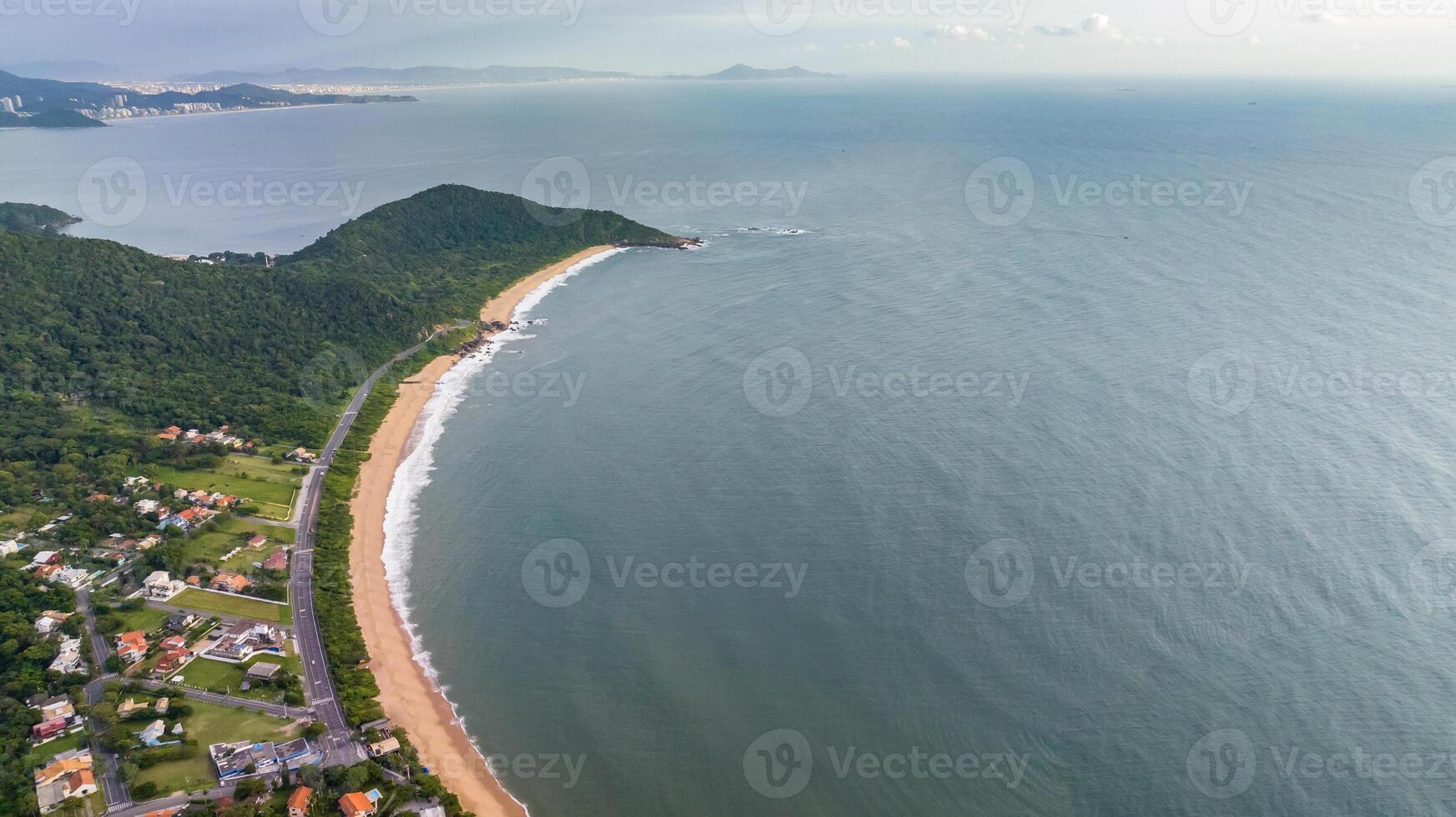Balneario Camboriu in Santa Catarina. Taquaras Beach and Laranjeiras Beach in Balneario Camboriu. Aerial view in landscape. photo