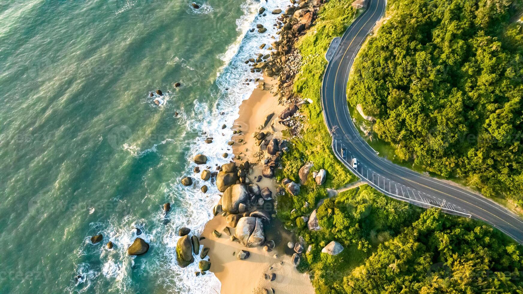 Balneario Camboriu in Santa Catarina. Taquaras Beach and Laranjeiras Beach in Balneario Camboriu. Aerial view in landscape. photo