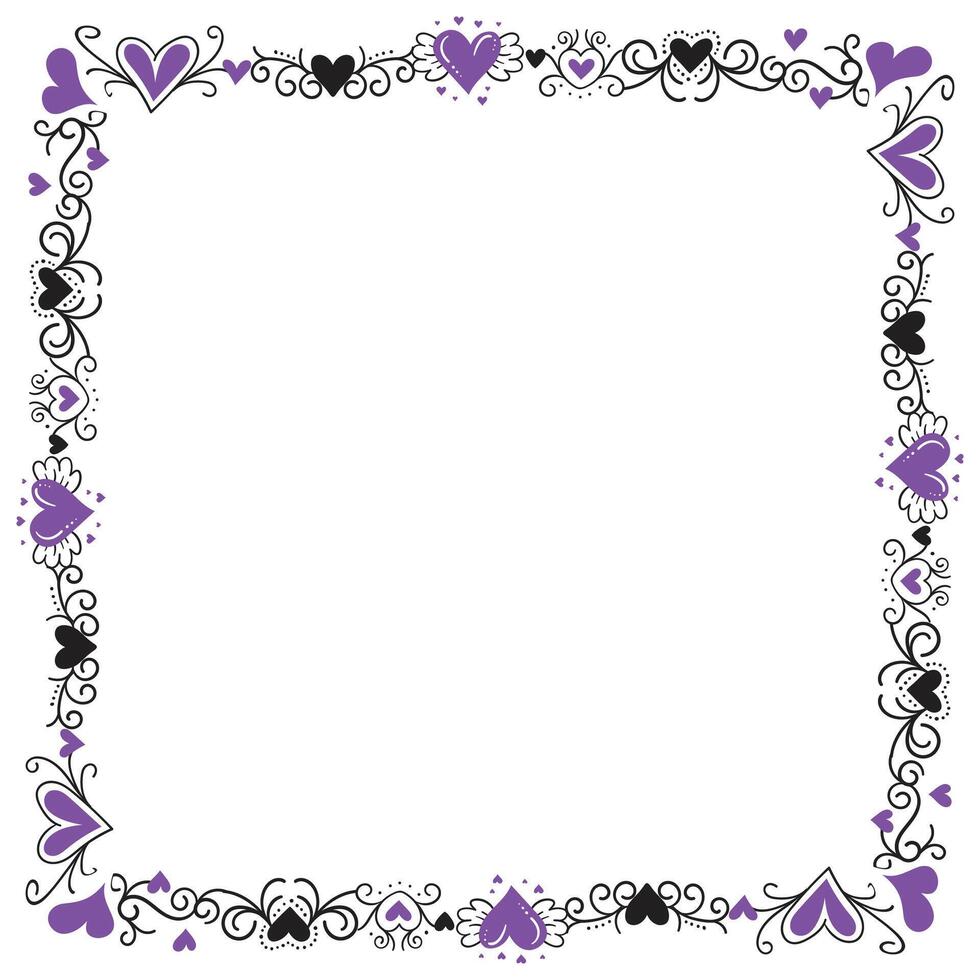 Hand drawn hearts border and frame design vector