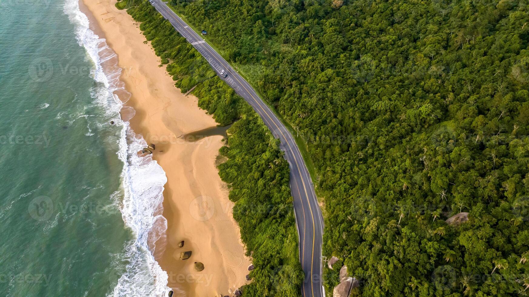 Balneario Camboriu in Santa Catarina. Taquaras Beach and Laranjeiras Beach in Balneario Camboriu. Aerial view in landscape. photo