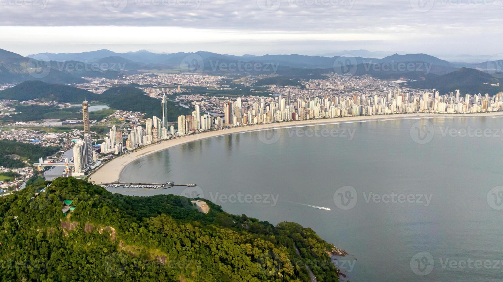 Balneario Camboriu in Santa Catarina. Taquaras Beach and Laranjeiras Beach in Balneario Camboriu. Aerial view in landscape. photo