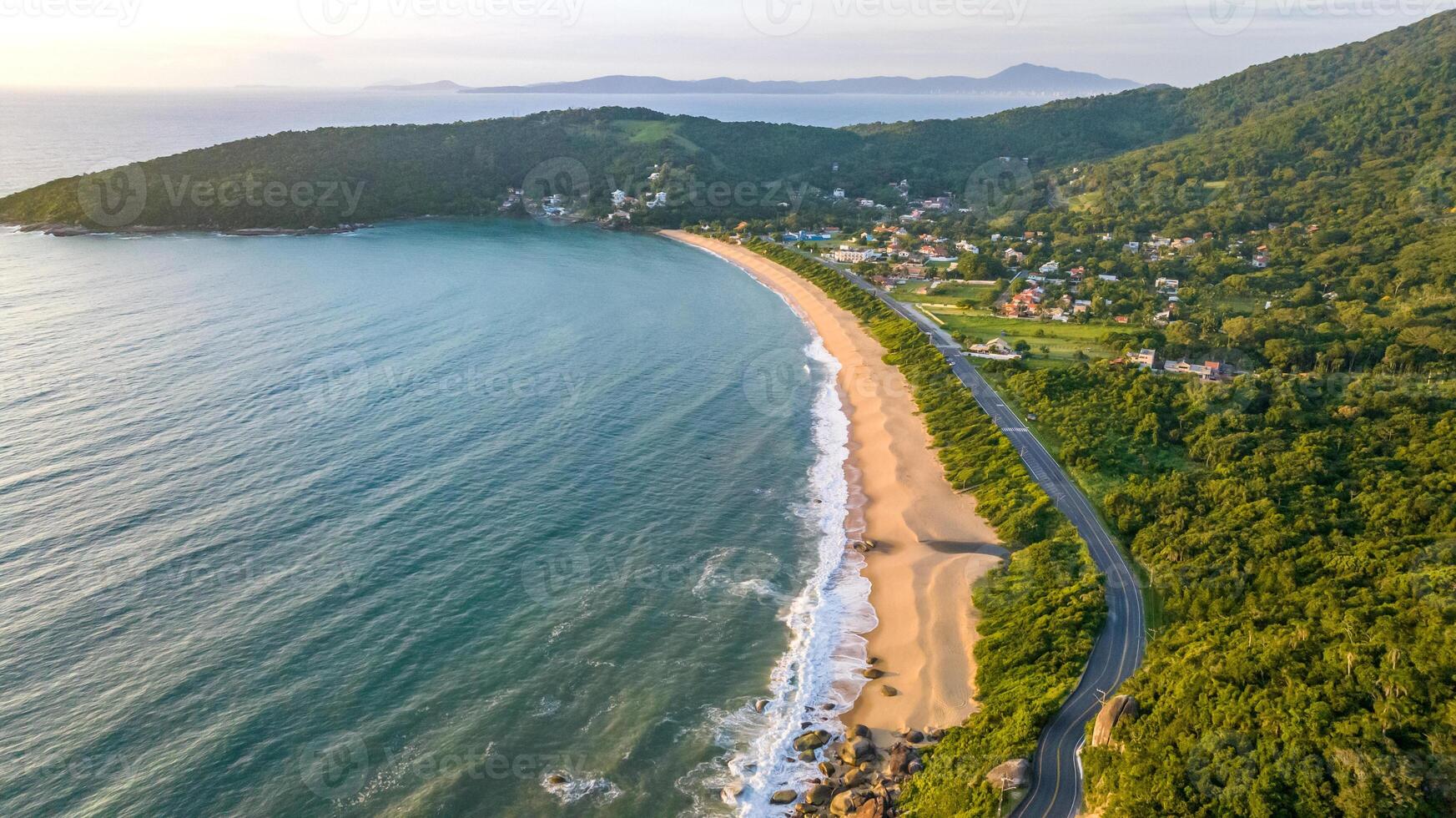 Balneario Camboriu in Santa Catarina. Taquaras Beach and Laranjeiras Beach in Balneario Camboriu. Aerial view in landscape. photo