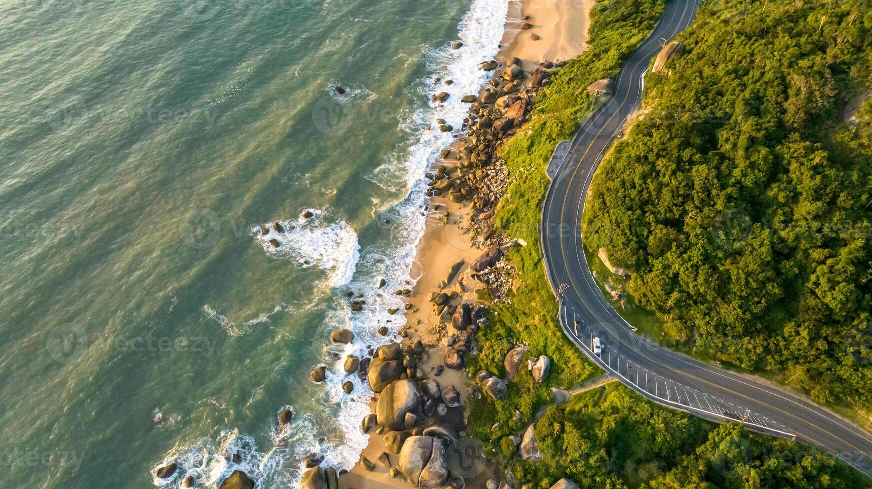 Balneario Camboriu in Santa Catarina. Taquaras Beach and Laranjeiras Beach in Balneario Camboriu. Aerial view in landscape. photo
