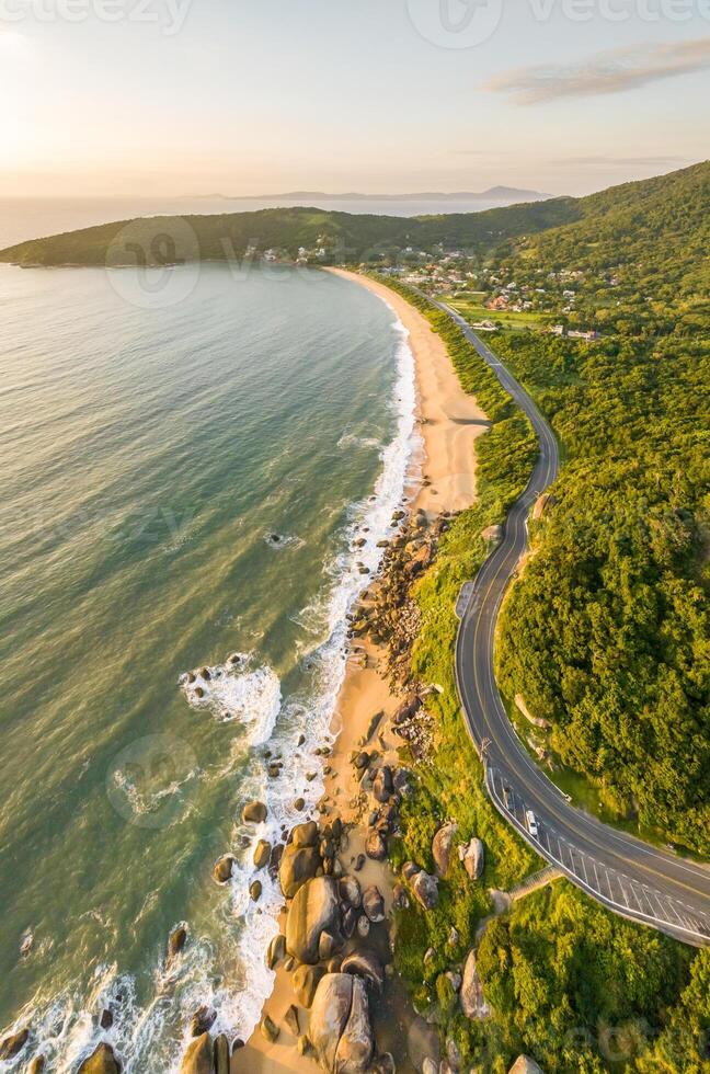 Balneario Camboriu in Santa Catarina. Taquaras Beach and Laranjeiras Beach in Balneario Camboriu. Aerial view in landscape. photo