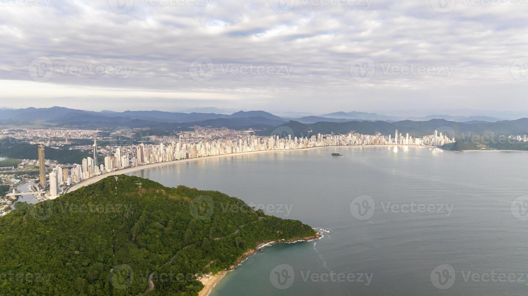 Balneario Camboriu in Santa Catarina. Taquaras Beach and Laranjeiras Beach in Balneario Camboriu. Aerial view in landscape. photo