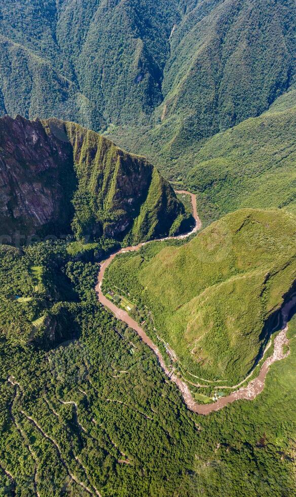 Urubamba river in Machu Picchu, Peru. Aerial view photo