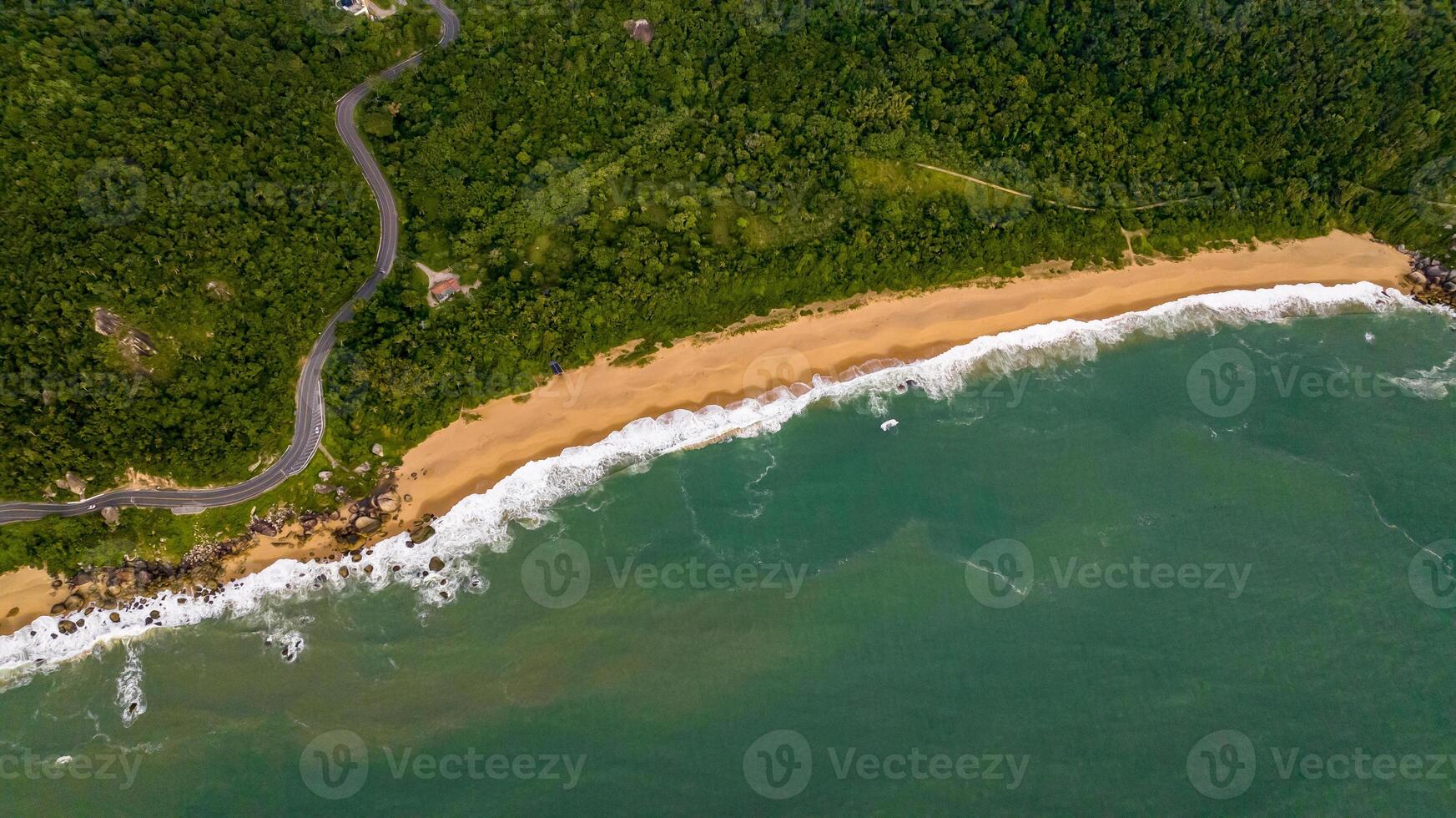 Balneario Camboriu in Santa Catarina. Taquaras Beach and Laranjeiras Beach in Balneario Camboriu. Aerial view in landscape. photo