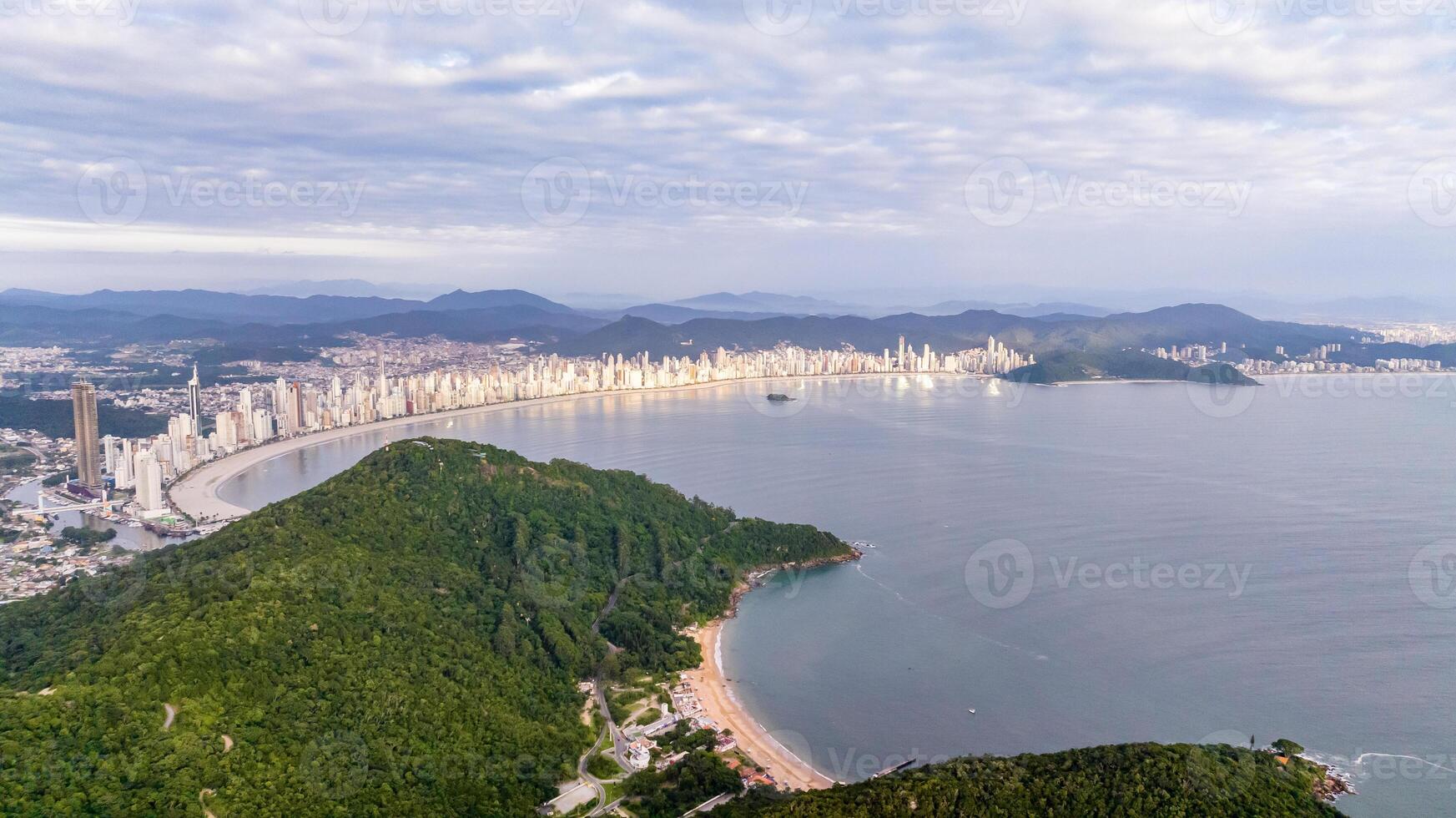 Balneario Camboriu in Santa Catarina. Taquaras Beach and Laranjeiras Beach in Balneario Camboriu. Aerial view in landscape. photo