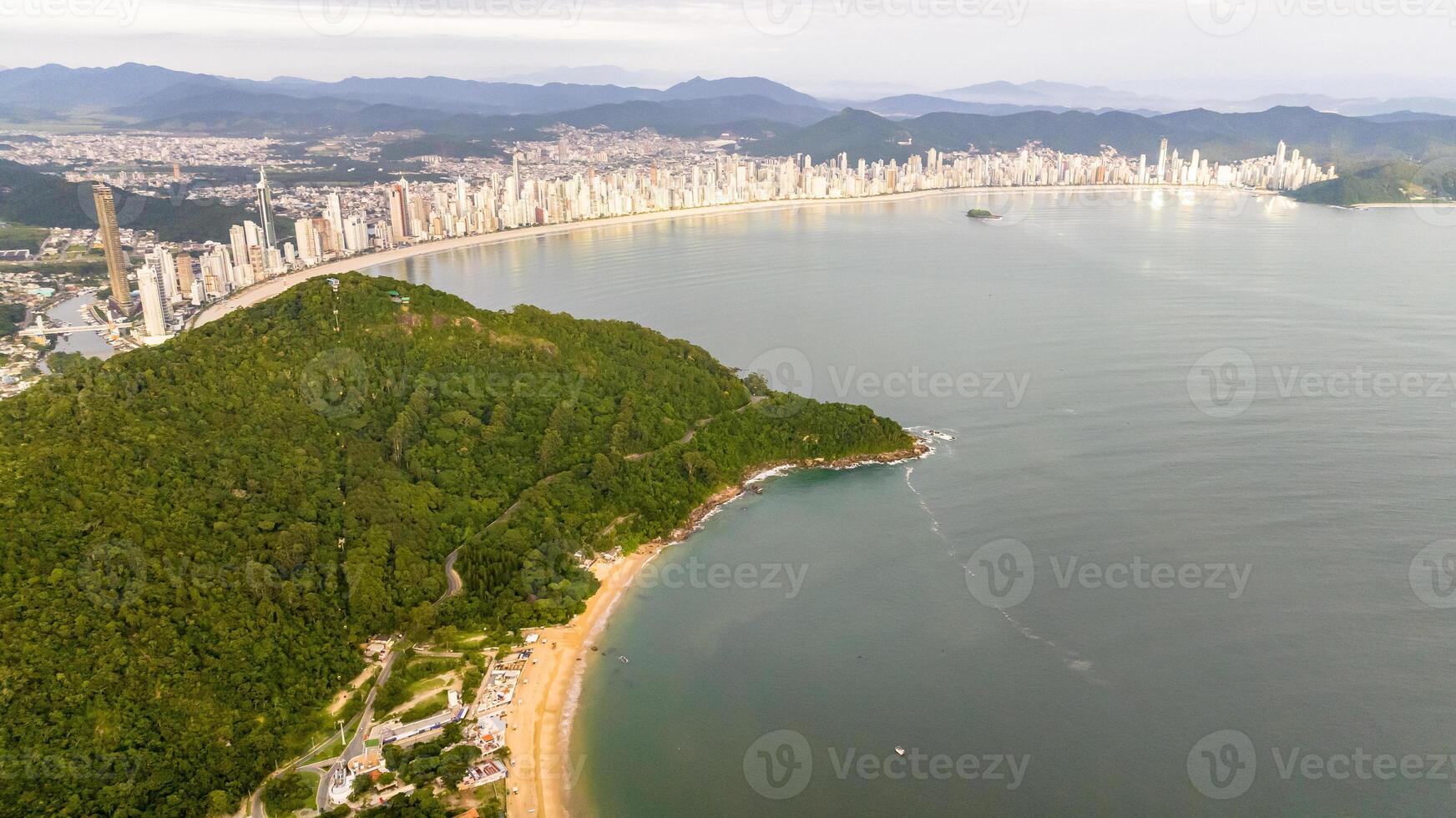 Balneario Camboriu in Santa Catarina. Taquaras Beach and Laranjeiras Beach in Balneario Camboriu. Aerial view in landscape. photo