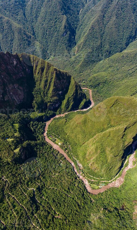 Urubamba river in Machu Picchu, Peru. Aerial view photo