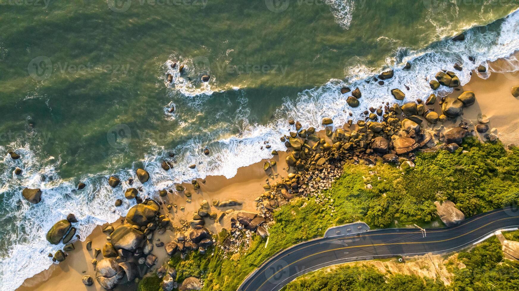Balneario Camboriu in Santa Catarina. Taquaras Beach and Laranjeiras Beach in Balneario Camboriu. Aerial view in landscape. photo