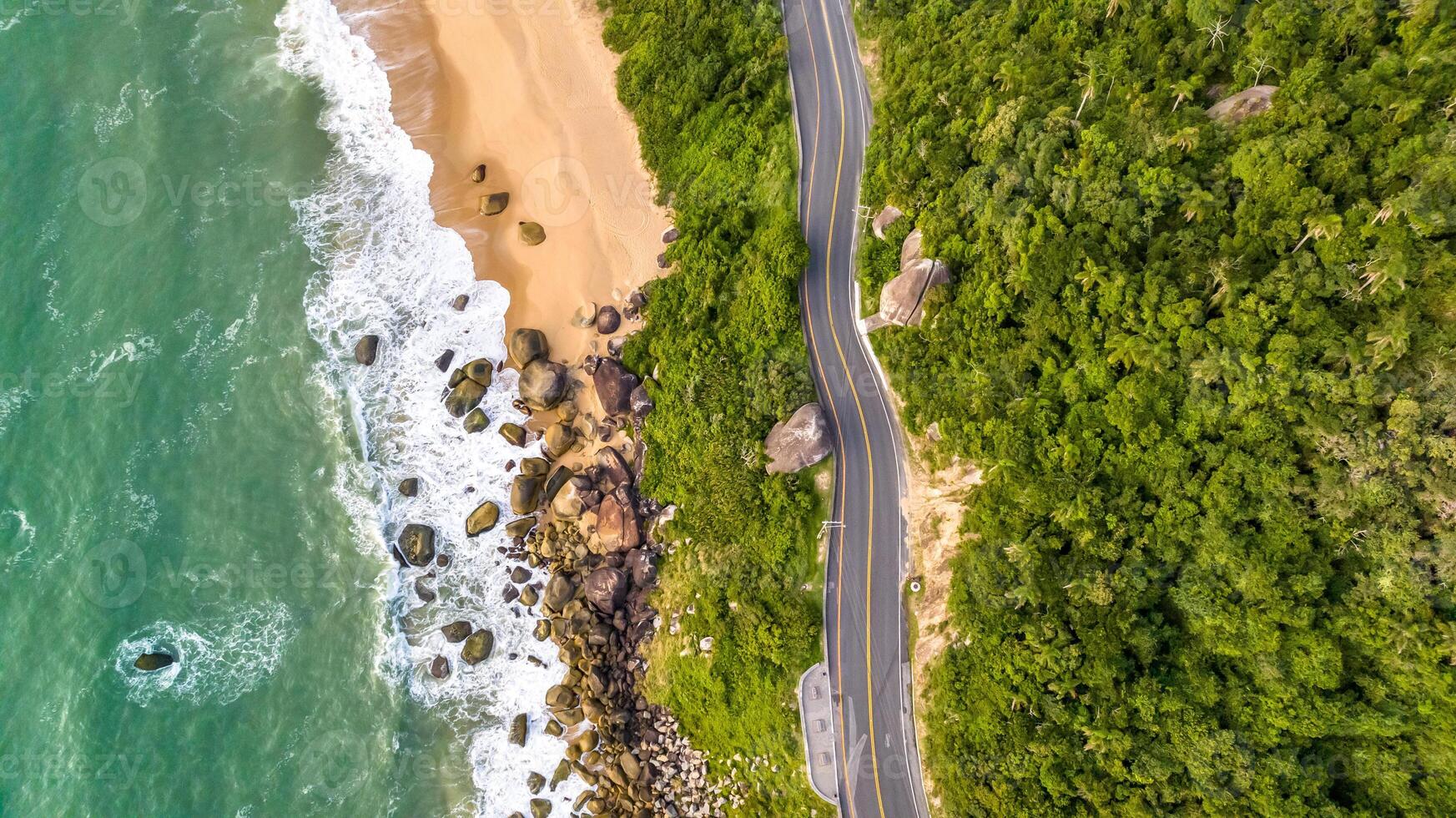 Balneario Camboriu in Santa Catarina. Taquaras Beach and Laranjeiras Beach in Balneario Camboriu. Aerial view in landscape. photo