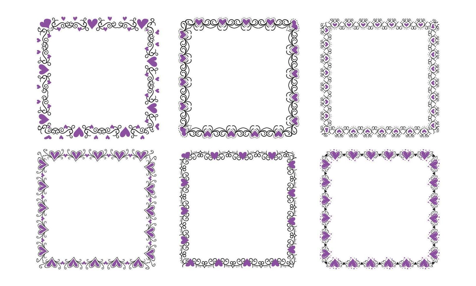 Hand drawn hearts border and frame design collection vector