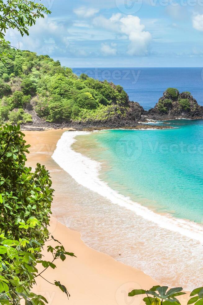 Fernando de Noronha, Brazil. View of Sancho beach on Fernando de Noronha Island. View without anyone on the beach. photo
