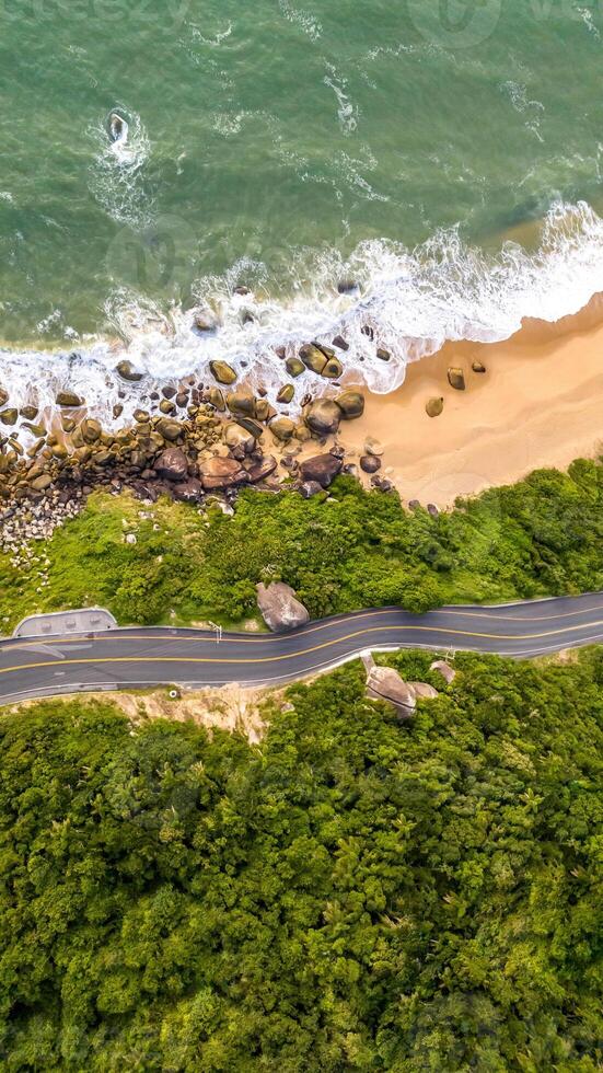 Balneario Camboriu in Santa Catarina. Taquaras Beach and Laranjeiras Beach in Balneario Camboriu. Aerial view in landscape. photo