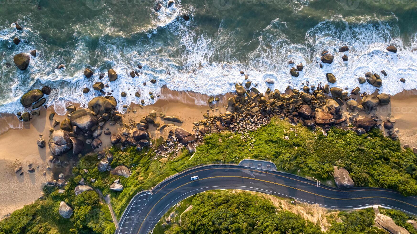 Balneario Camboriu in Santa Catarina. Taquaras Beach and Laranjeiras Beach in Balneario Camboriu. Aerial view in landscape. photo