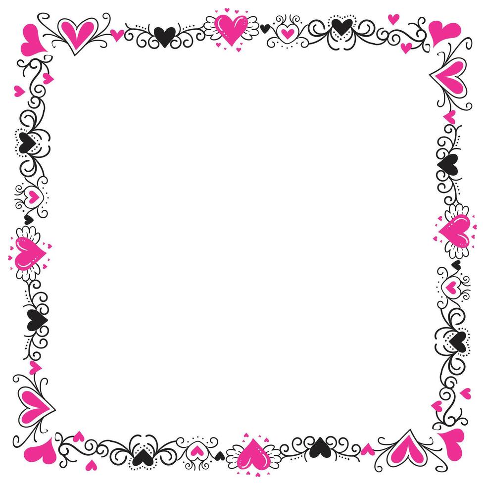 Hand drawn hearts border and frame design vector