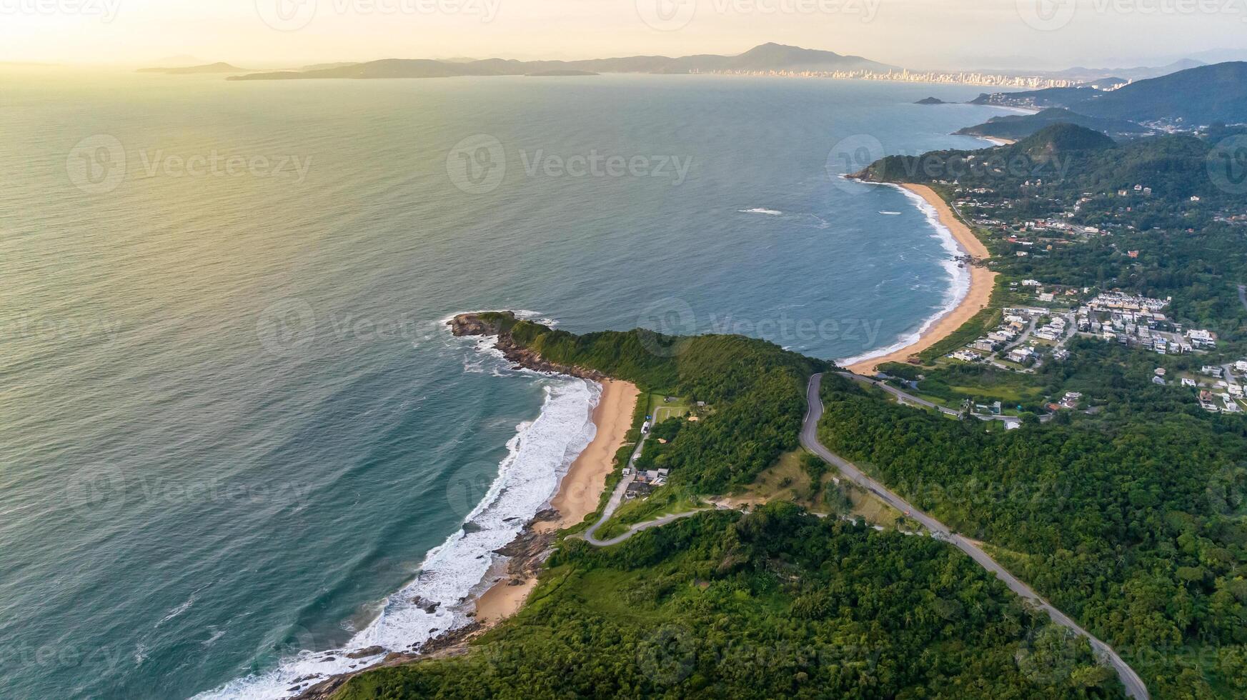Balneario Camboriu in Santa Catarina. Taquaras Beach and Laranjeiras Beach in Balneario Camboriu. Aerial view in landscape. photo