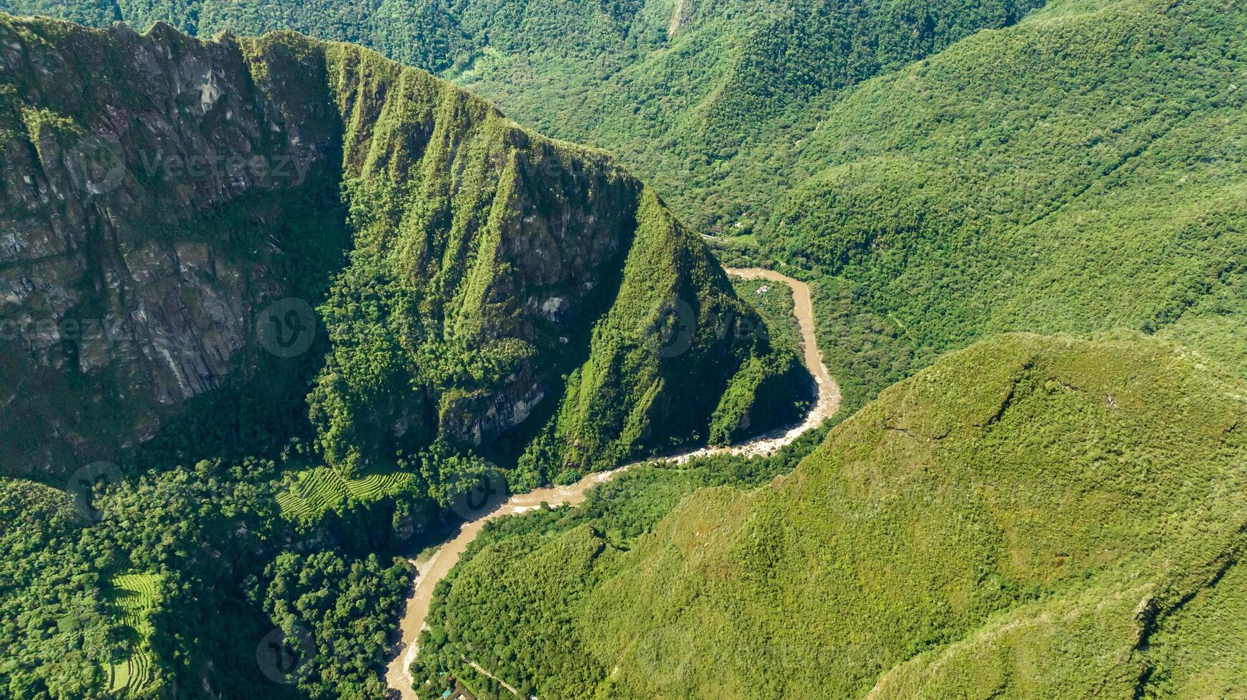 Urubamba river in Machu Picchu, Peru. Aerial view photo