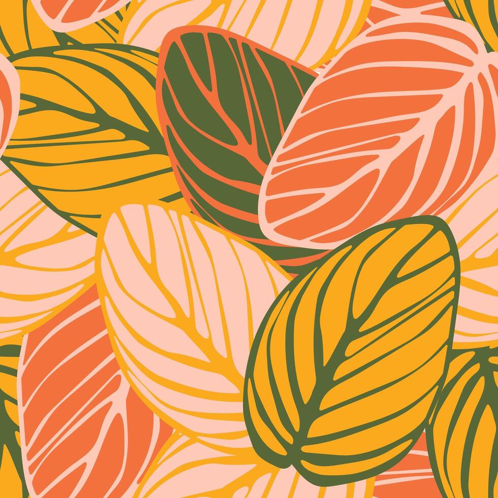 Colorful leaves create a seamless pattern for contemporary textiles. vector