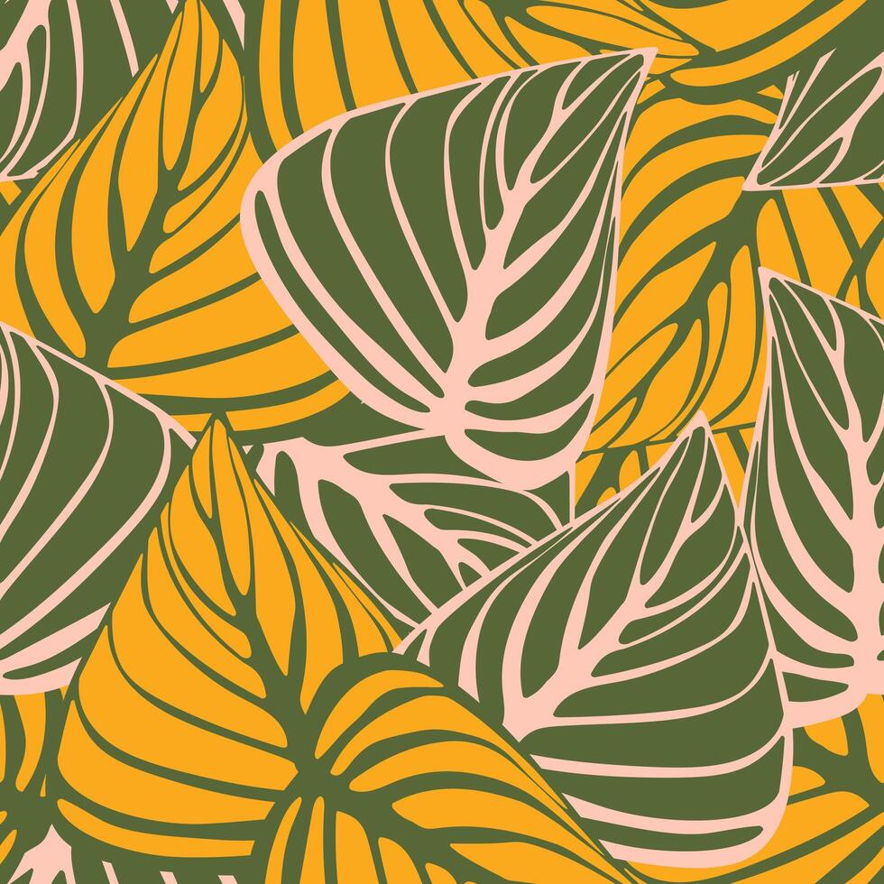 Veined leaves create a seamless pattern for modern tropical textiles. vector