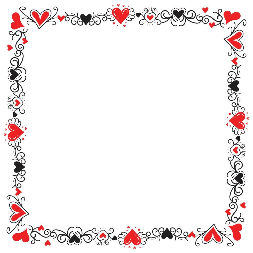 Hand drawn hearts border and frame design vector