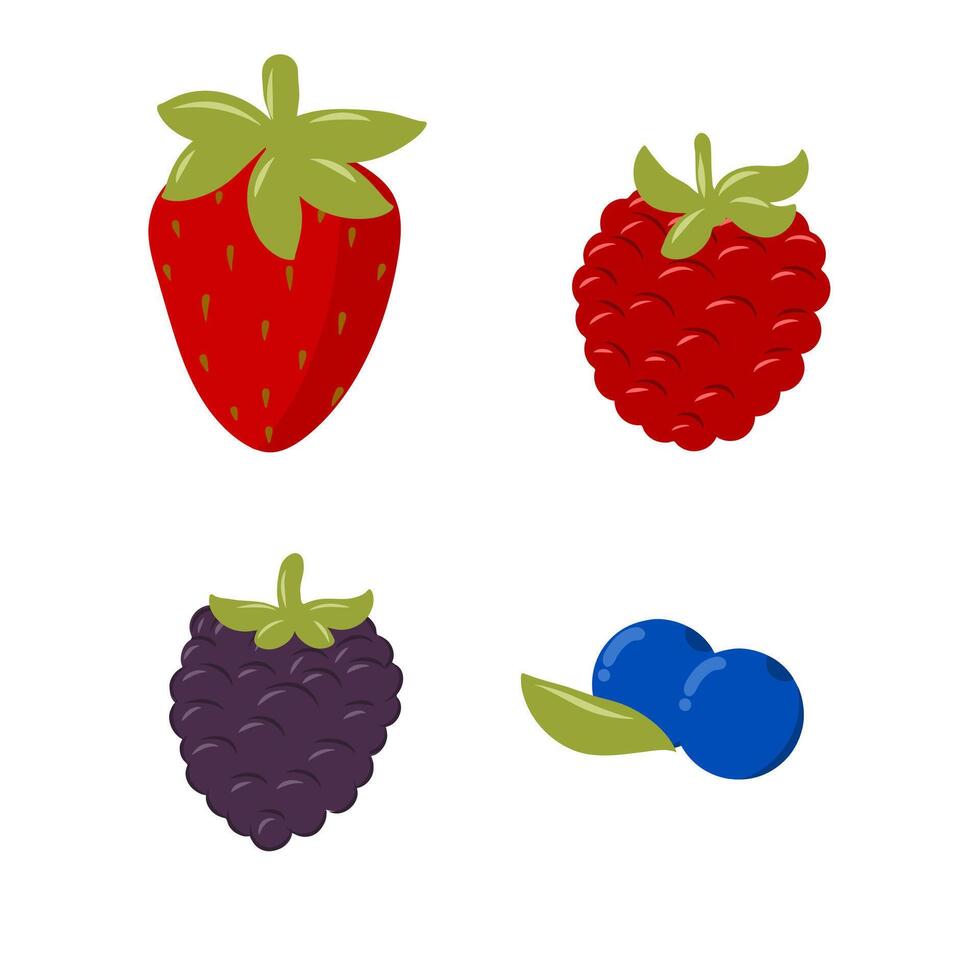 Berry Fruit Clipart Collection Set Graphic Illustration. Strawberry, blueberry, raspberry, and blackberry vector