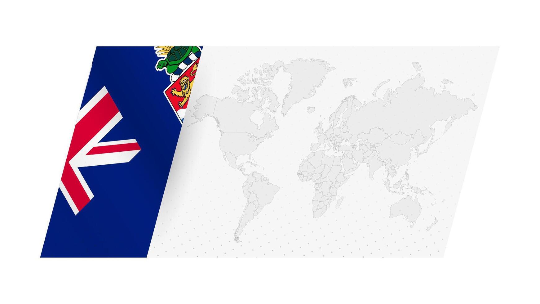 World map in modern style with flag of Cayman Islands on left side. vector
