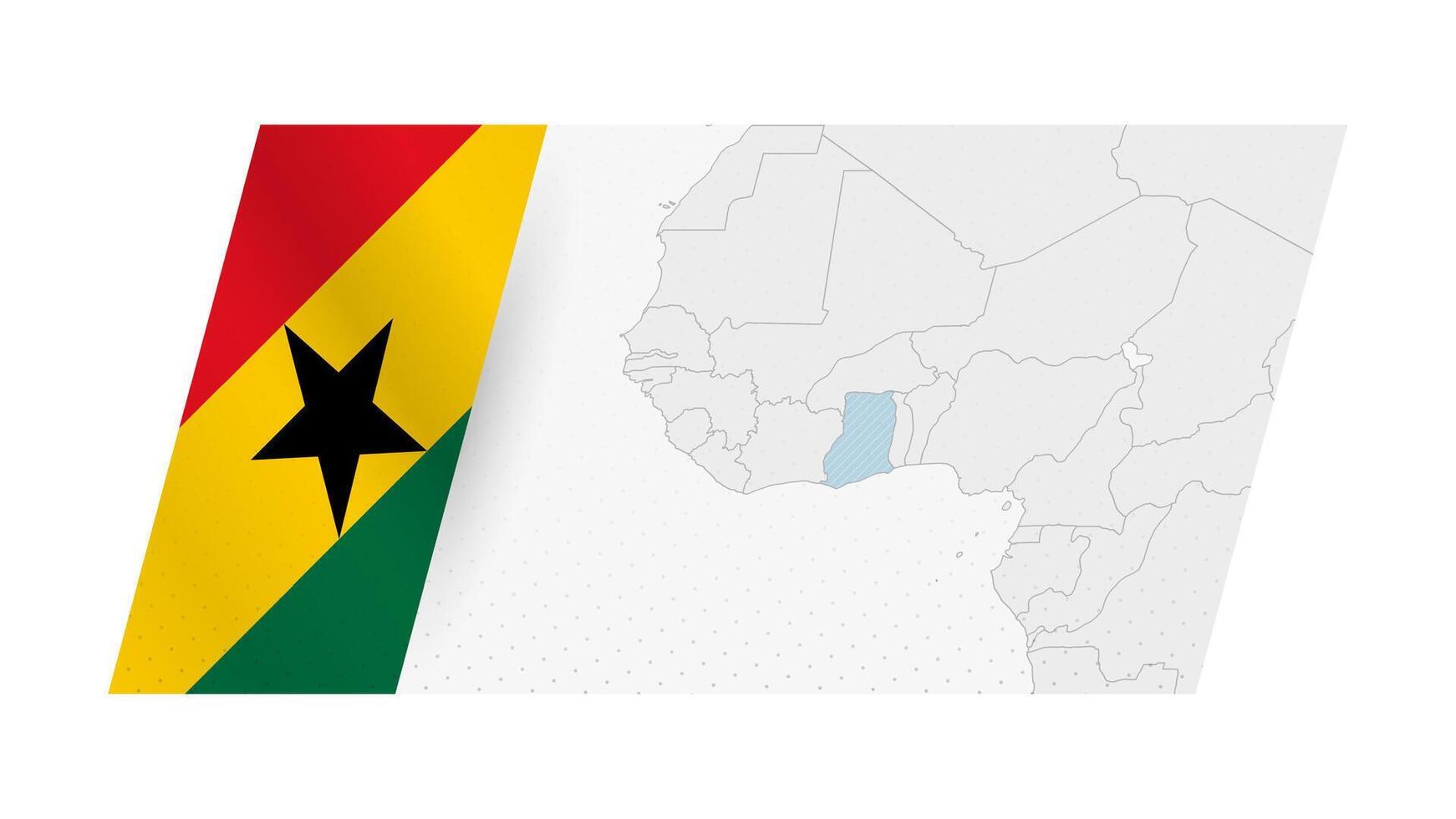 Ghana map in modern style with flag of Ghana on left side. vector
