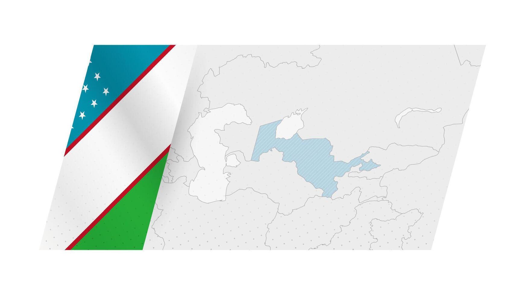 Uzbekistan map in modern style with flag of Uzbekistan on left side. vector
