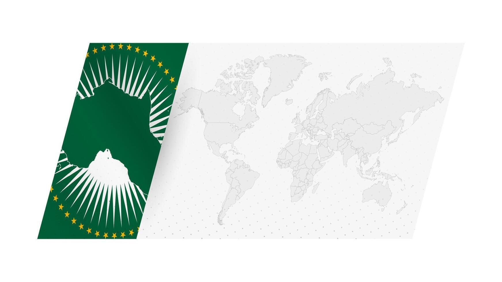 World map in modern style with flag of African Union on left side. vector