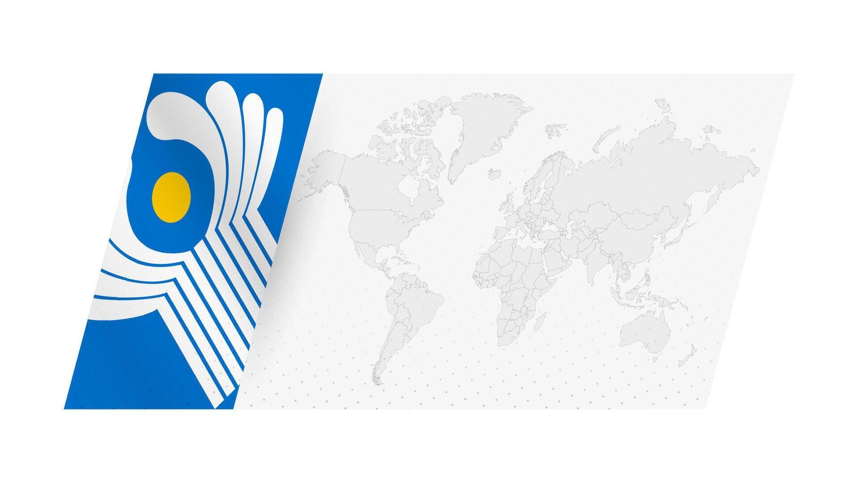 World map in modern style with flag of CIS on left side. vector