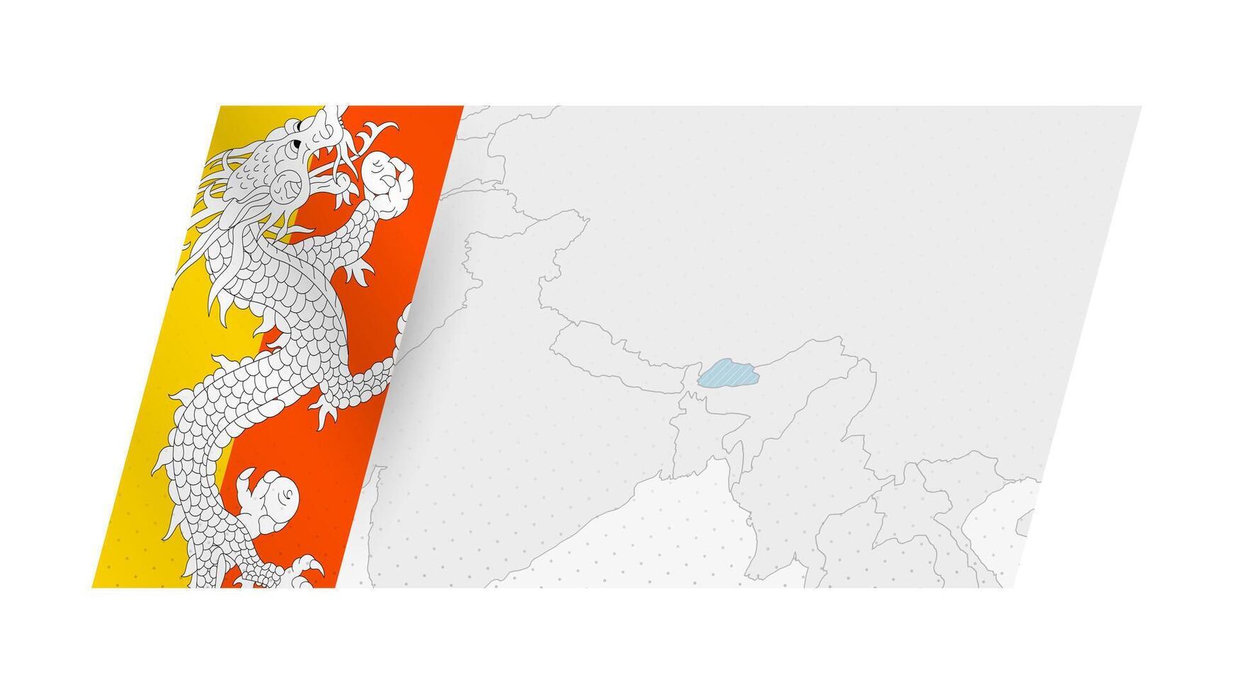 Bhutan map in modern style with flag of Bhutan on left side. vector