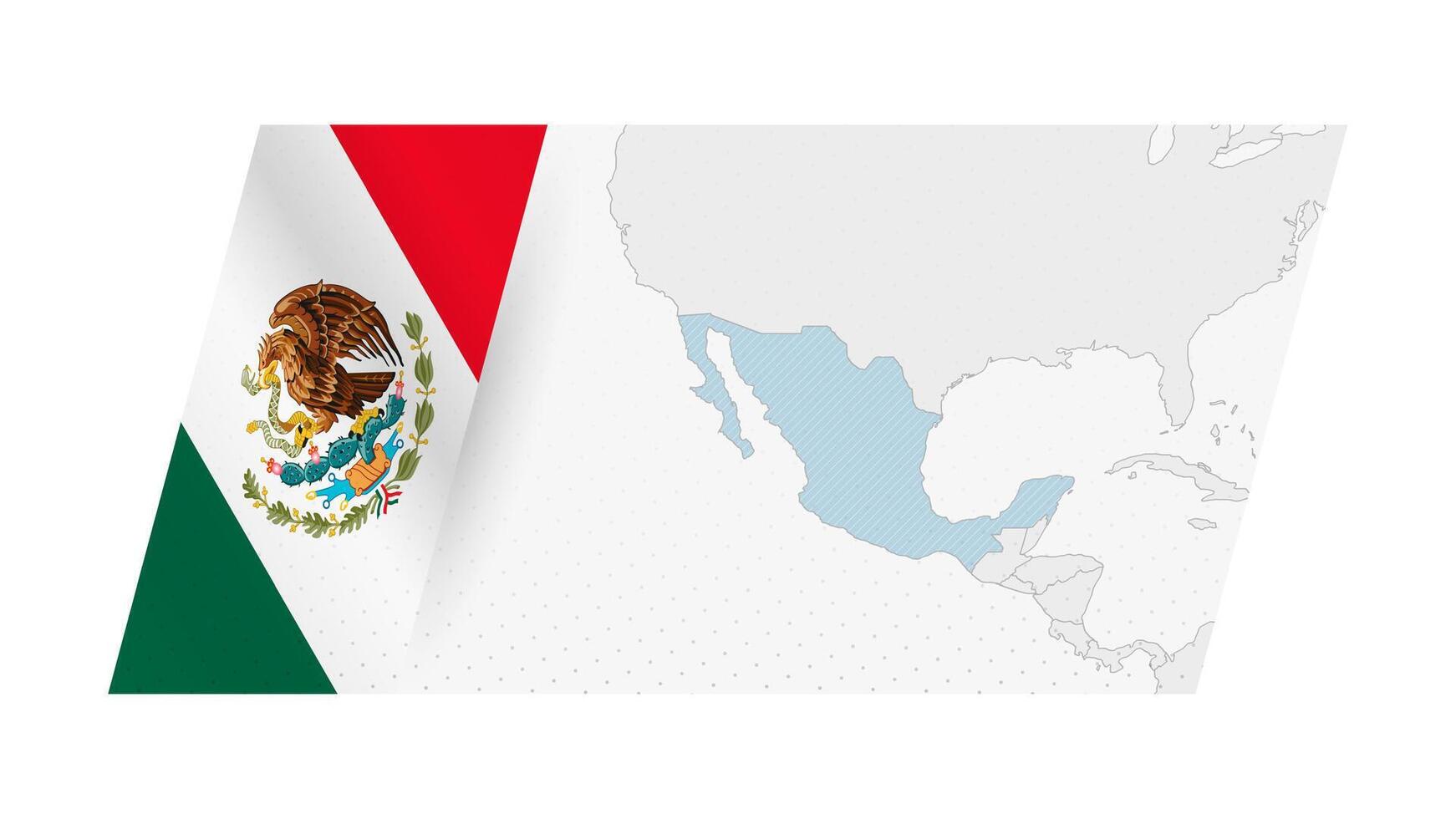 Mexico map in modern style with flag of Mexico on left side. vector