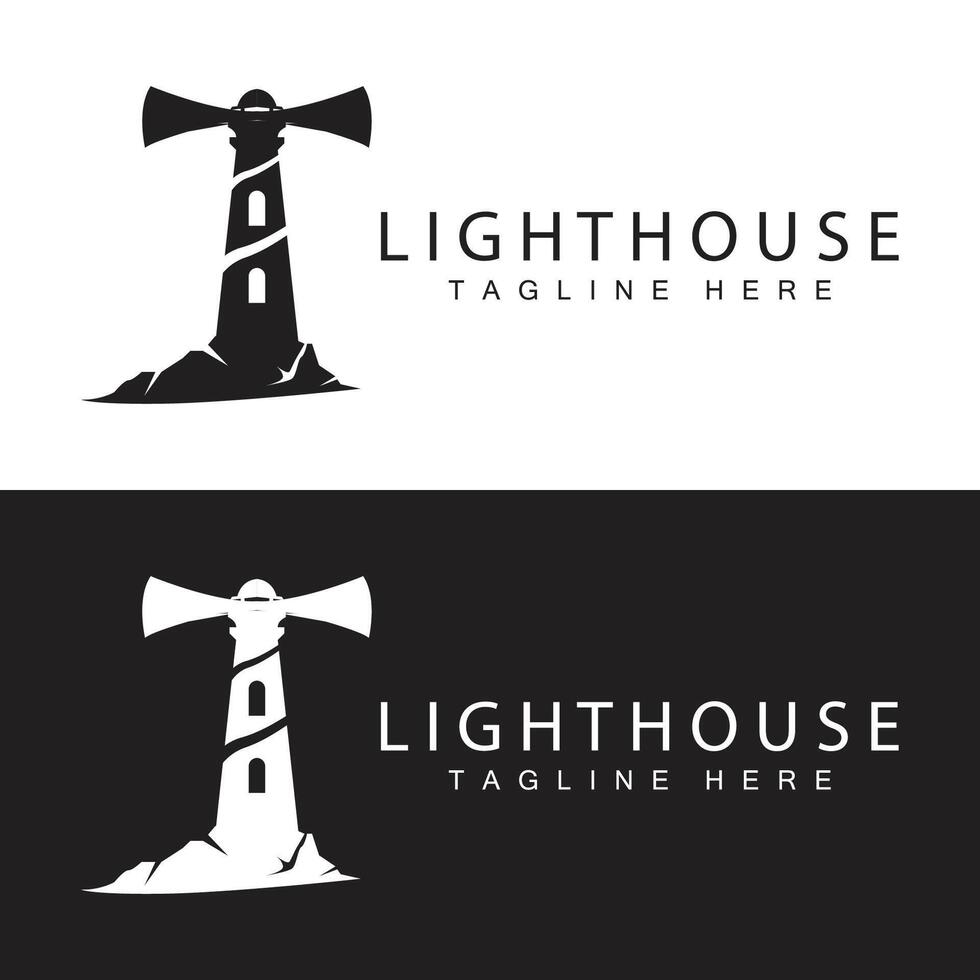 Lighthouse logo beacon tower ship signal simple beach port design template vector