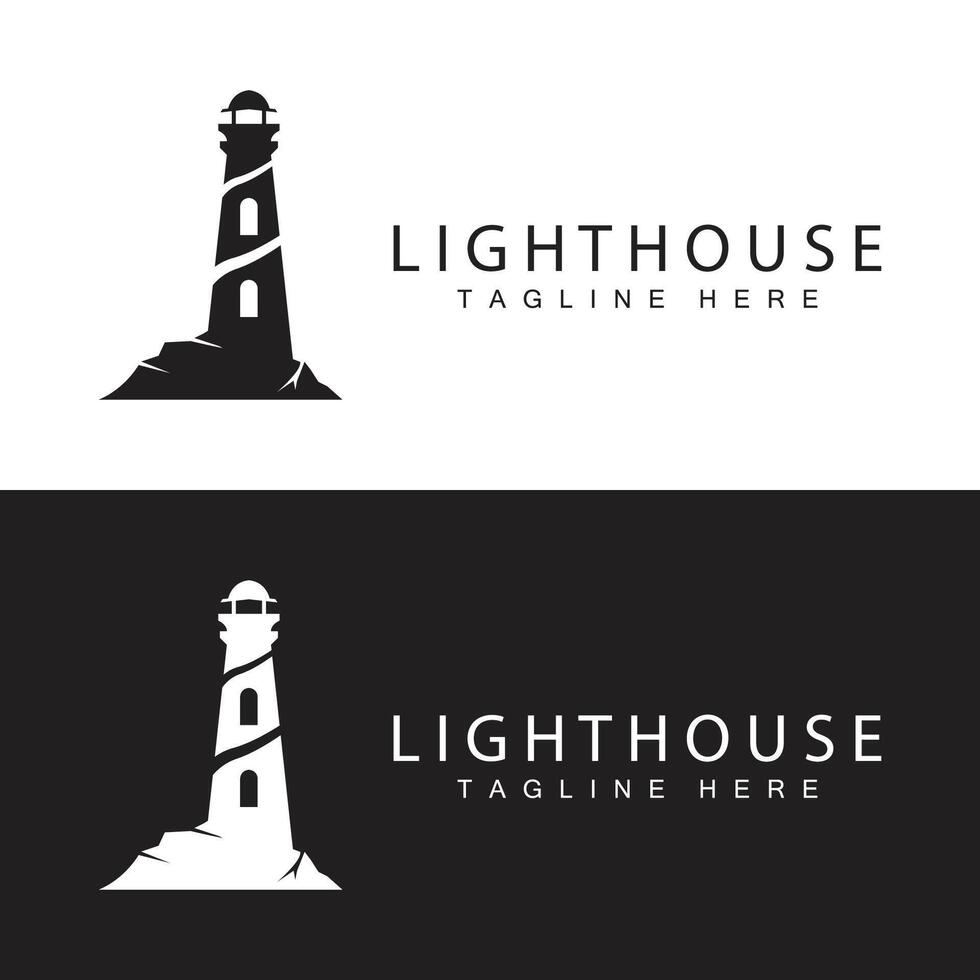 Lighthouse logo beacon tower ship signal simple beach port design template vector