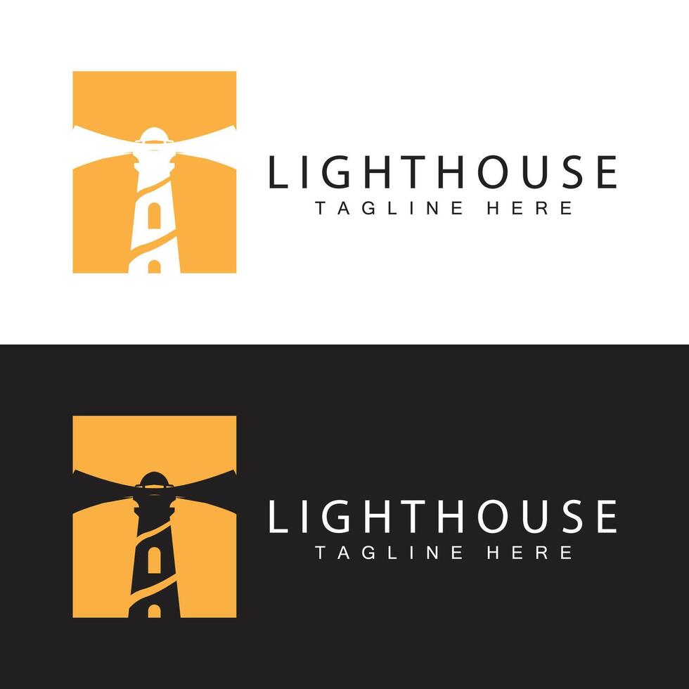 Lighthouse logo beacon tower ship signal simple beach port design template vector
