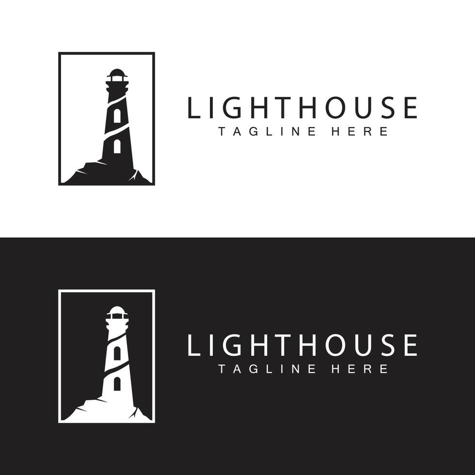 Lighthouse logo beacon tower ship signal simple beach port design template vector