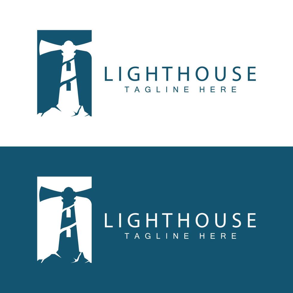 Lighthouse logo beacon tower ship signal simple beach port design template vector