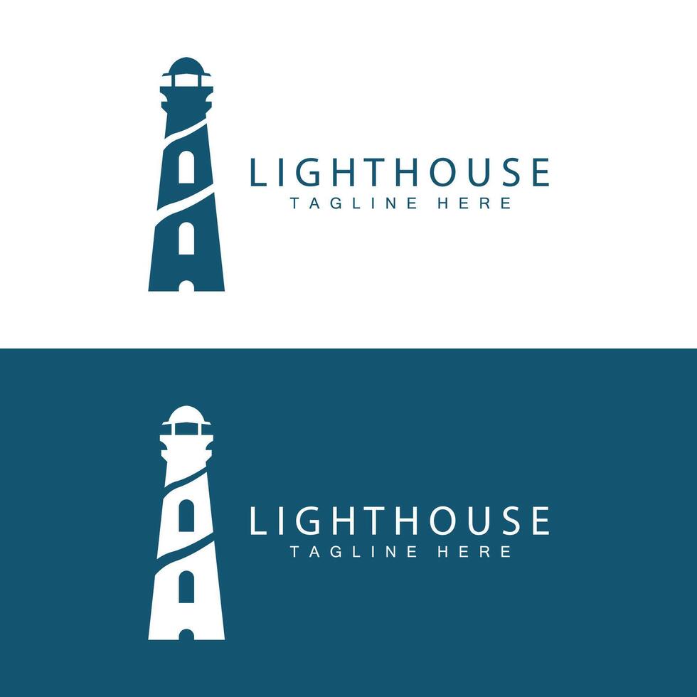 Lighthouse logo beacon tower ship signal simple beach port design template vector
